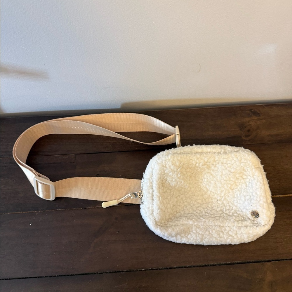 Apana Sherpa Fleece Crossbody Bag | Cream Adjustable Strap | Cozy Neutral